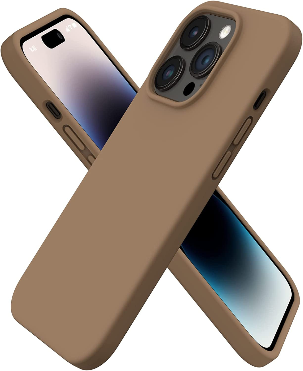 ORNARTO Compatible with Iphone 14 Pro Case 6.1, Slim Liquid Silicone 3 Layers Full Covered Soft Gel Rubber Phone Case Protective Cover with Microfiber Lining 6.1 Inch-Blue  ORNARTO Brown  