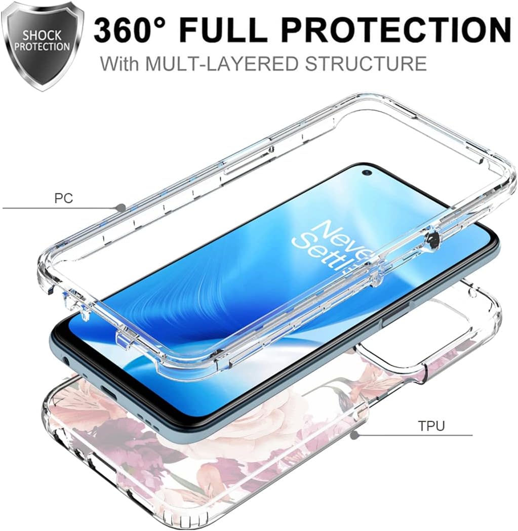 Ueokeird Case for Oneplus Nord N200 5G Case, DE2117 Case with Tempered-Glass Screen Protector, Cute Clear Floral Pattern Full Body Protective Phone Cover Cases for Oneplus Nord N200 5G (Purple Flower)  Ueokeird   