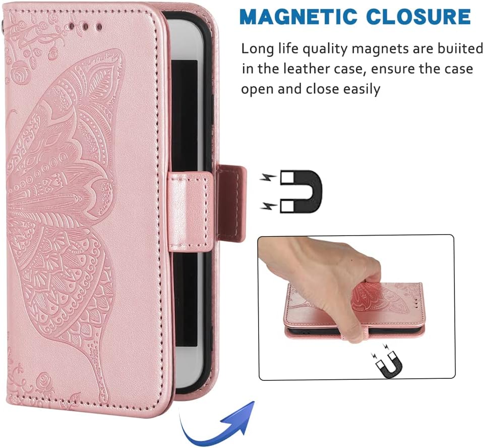 WWAAYSSXA Compatible with Oneplus Nord N100 Wallet Case Wrist Strap Lanyard Leather Flip Card Holder Cell Accessories Phone Cover for One plus N 100 4G 1 plus 1Plus One+ 1+ 100N Women Men Rose Gold  WWAAYSSXA   