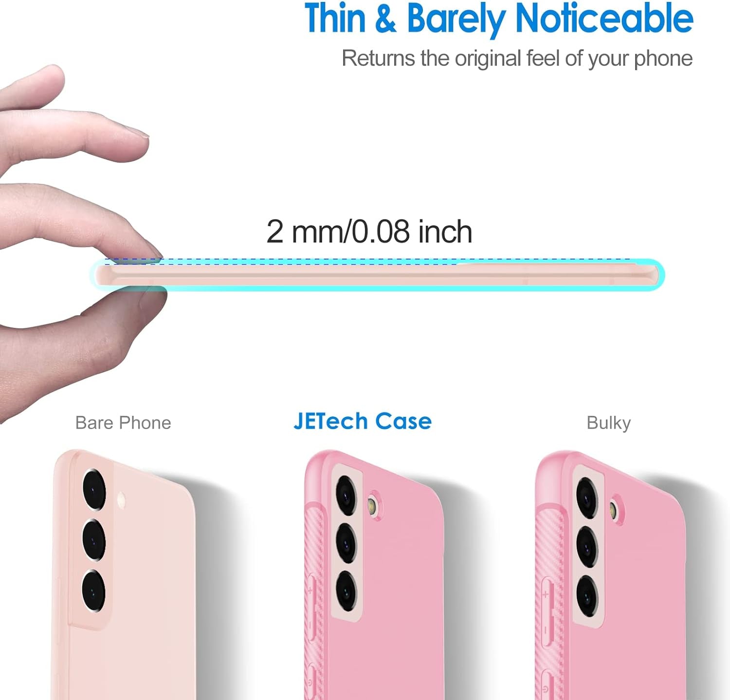 Jetech Slim Fit Case for Samsung Galaxy S22 5G 6.1-Inch, Thin Phone Cover with Shock-Absorption and Carbon Fiber Design (Pink)  JETech   