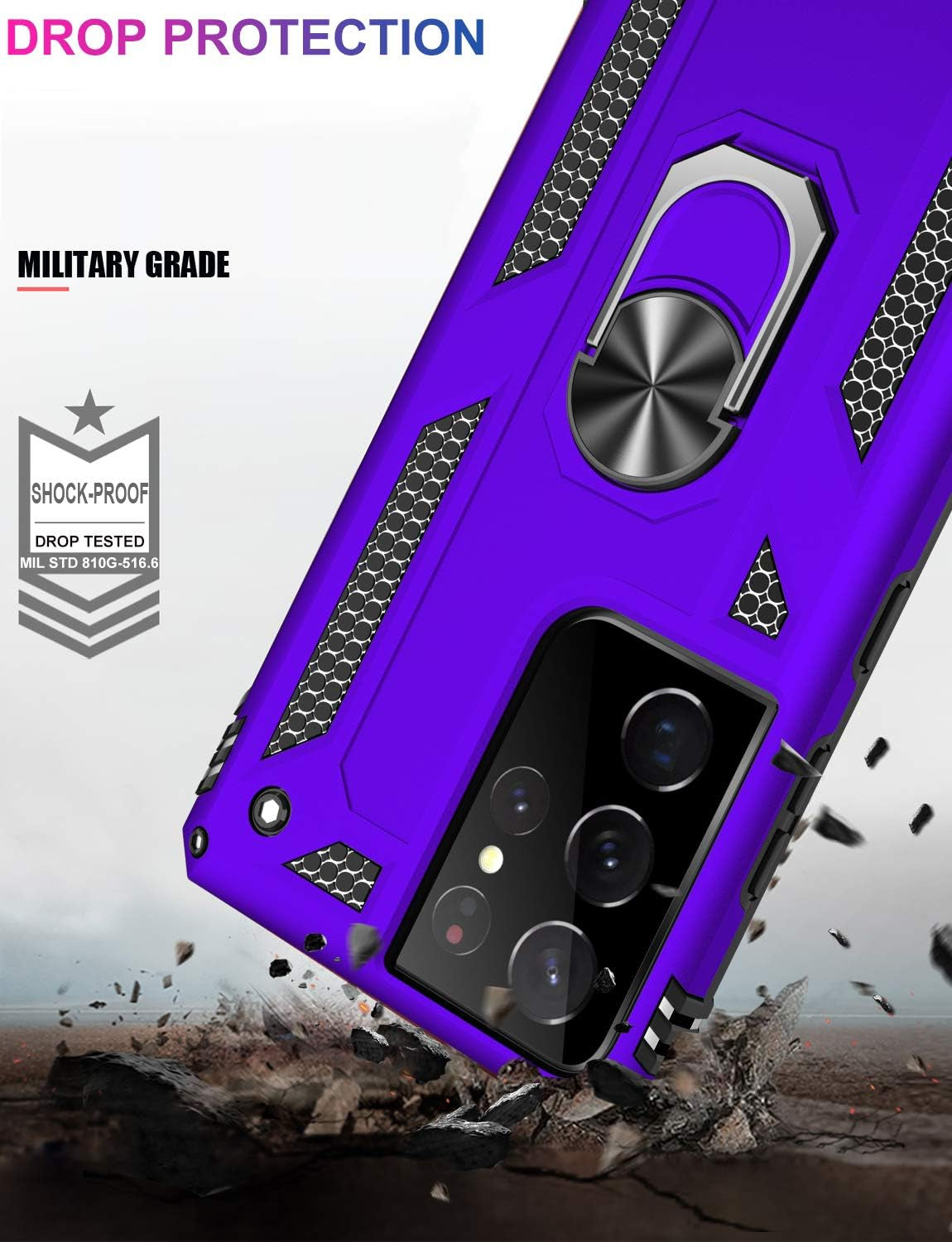 IKAZZ Galaxy S21 Ultra Case,Samsung S21 Ultra Cover Military Grade Shockproof Heavy Duty Protective Phone Case Pass 16Ft Drop Test with Magnetic Kickstand for Samsung Galaxy S21 Ultra Purple  IKAZZ   