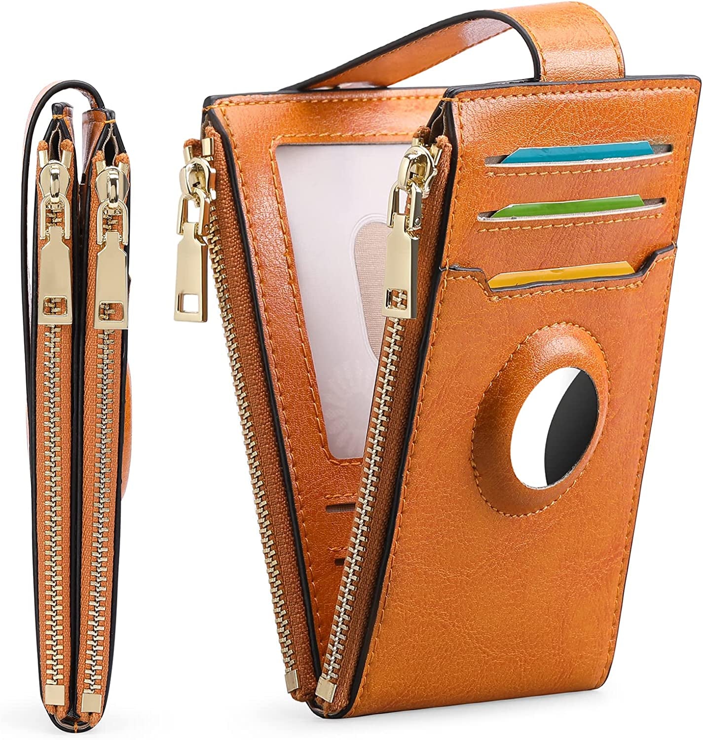 FALAN MULE Womens Airtag Wallet Genuine Leahter Bifold Credit Card Holder with Built-In Integrated Case for Airtag  FALAN MULE AP-Orange  