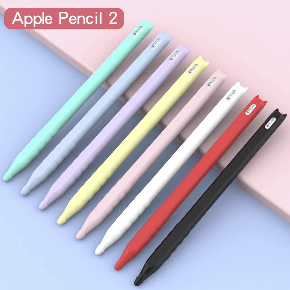 Silicone Case Apple Pencil 2Nd Generation Holder Sleeve Skin Pocket Cover Accessories Kit for Ipad Pro 11 12.9 Inch Cute Cat Soft Grip Pouch Cap Holder with 2 Protective Nib Covers (Teal Blue)  pm INC   