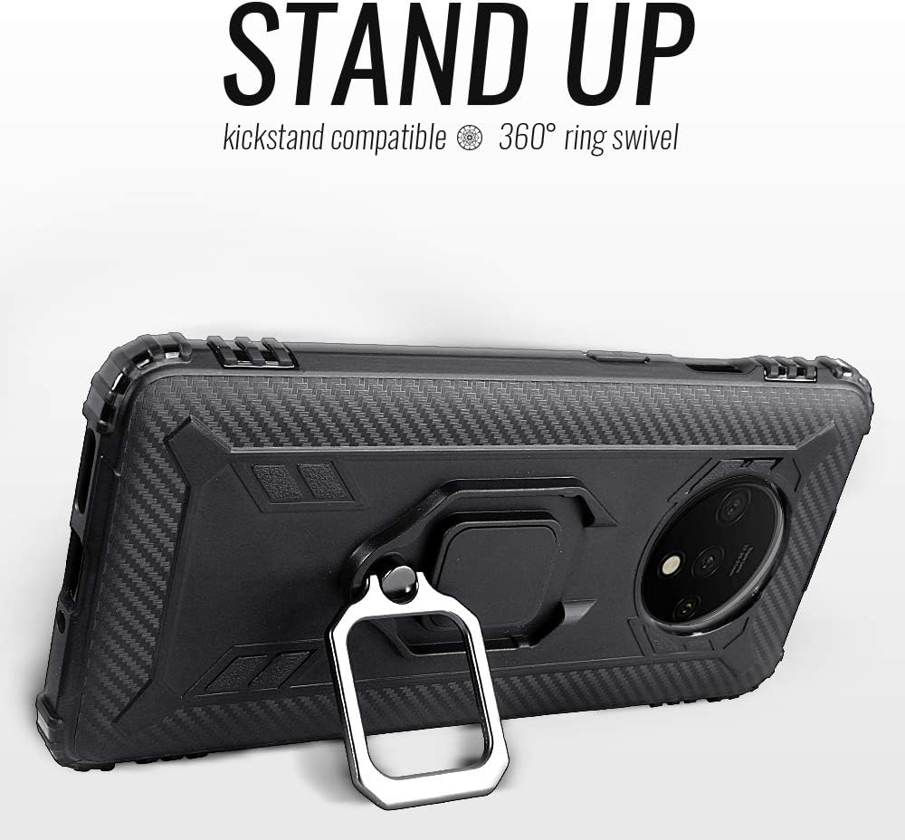 Shields up Oneplus 7T Case | 10Ft. Drop Tested | Carbon Case | Ultra Slim | Lightweight | Scratch Resistant | Shockproof Rugged Protective Cover with Kickstand for Oneplus 7T/ 1+7T -Black  Shields Up inc   