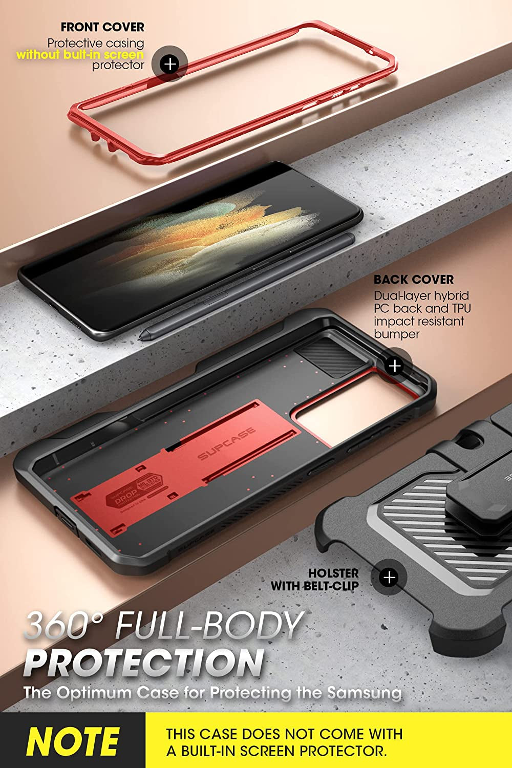 SUPCASE Unicorn Beetle Pro Series Case for Samsung Galaxy S21 Ultra 5G (2021 Release), Full-Body Dual Layer Rugged Kickstand Case with S Pen Slot (Ruddy)  SUPCASE   