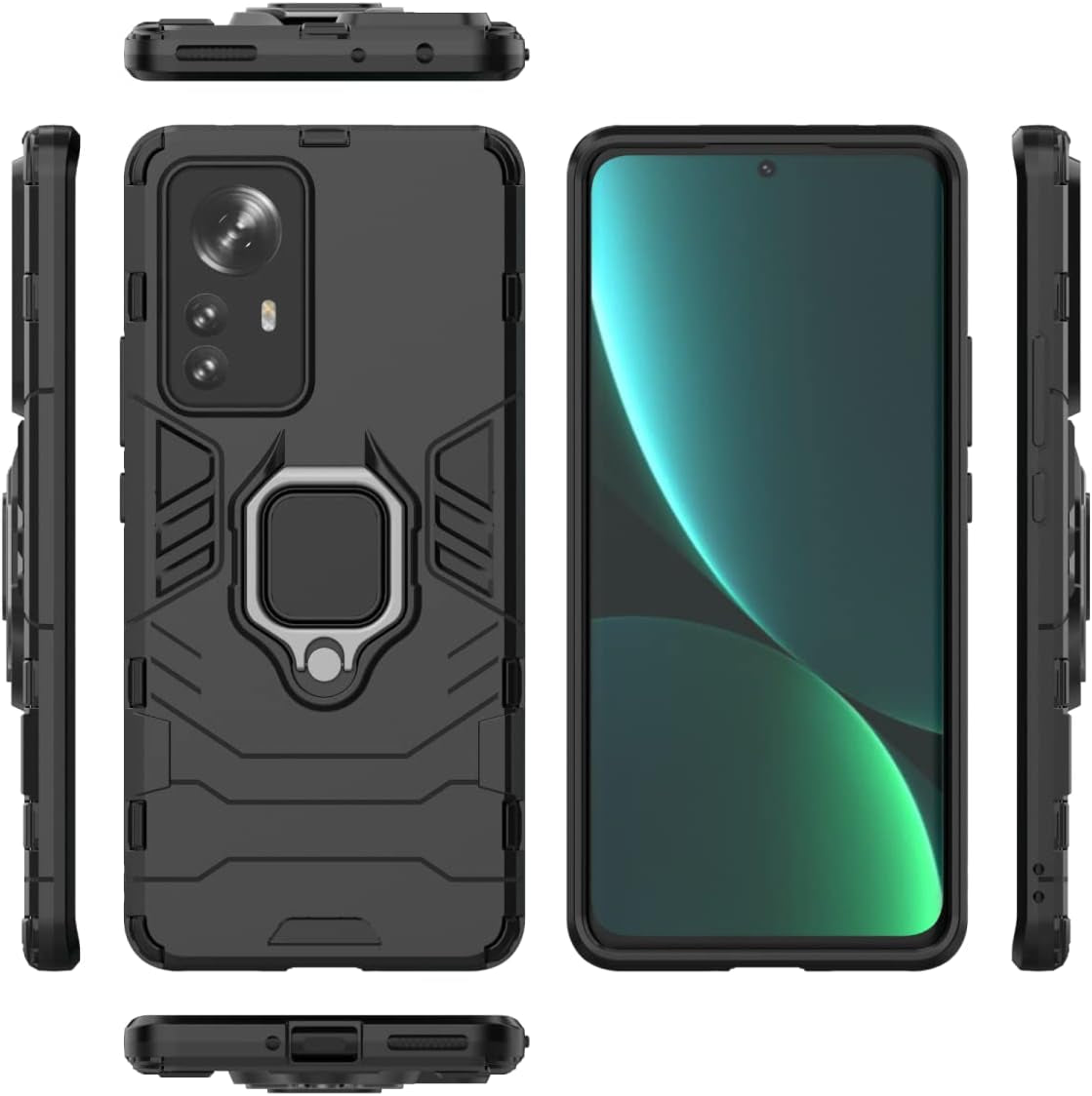 HORTENSE TPU Silicone Phone Case for Xiaomi 12 Pro Ring Stand Armor 360 Cover Protection Drop Resistant Scratch Phone Case Black  HORTENSE   