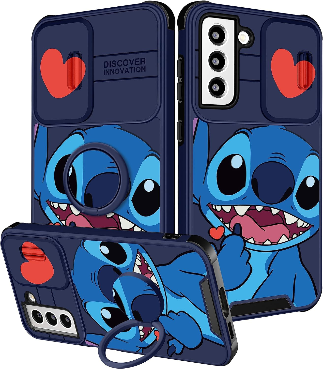 Oqpa for Samsung Galaxy S22 plus Phone Case Cute Cartoon Galaxy S22 plus Case with Camera Cover+Ring Holder for Women Girly Girls Boys Kids Kawaii Funny Case for Samsung S22 Plus, Minn Micki  meitong2020 2-Heart Shidi  