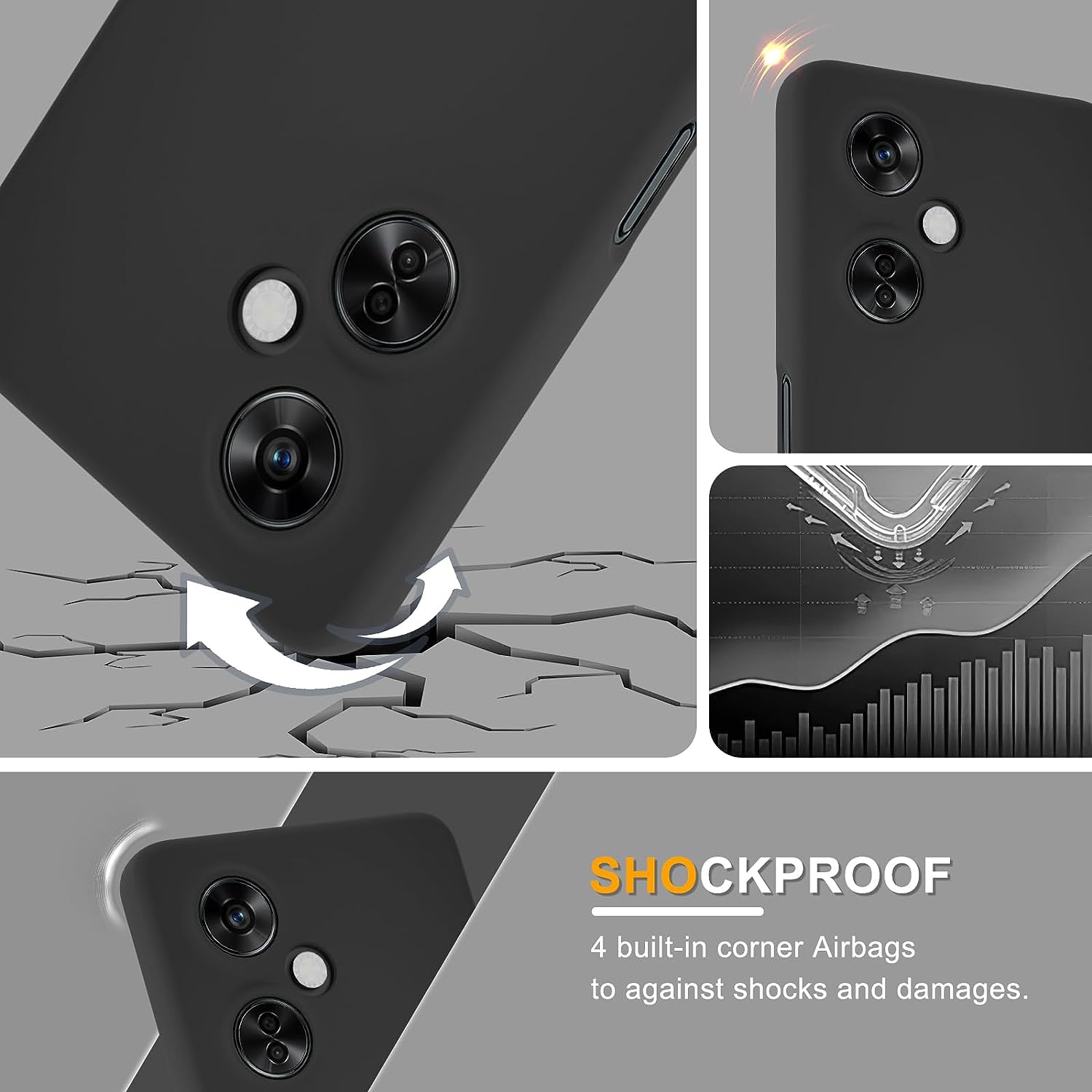 YENAPOON for Oneplus Nord N30 5G Case and 2 Pack Tempered Glass Screen Protector, Slim Liquid Silicone Shockproof Protective Case - Black  YENAPOON   