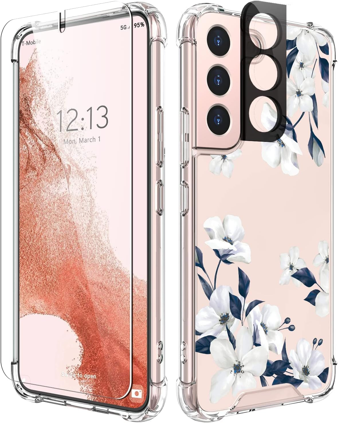 Cutebe Cute Clear Case for Samsung Galaxy S22 6.1 Inch 2022 Released, Shockproof Series Protective Cover with Screen Protector and Camera Lens Protector for Women, Girls  Cutebe   