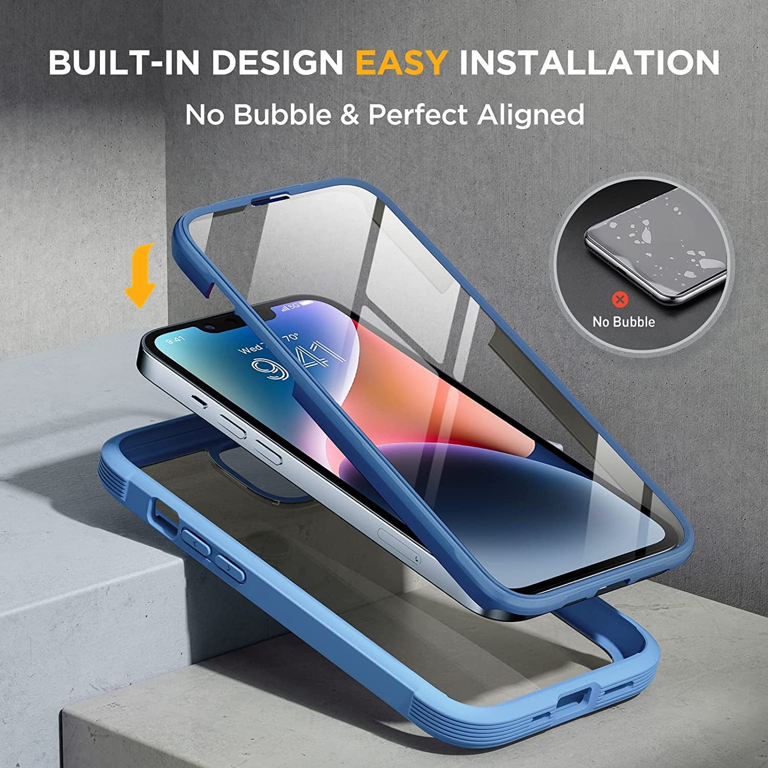 Miracase Glass Series Designed for Iphone 14 Case 6.1 Inch, 2023 Upgrade Full-Body Clear Bumper Case with Built-In 9H Tempered Glass Screen Protector and Camera Lens Protector,Blue  Miracase   