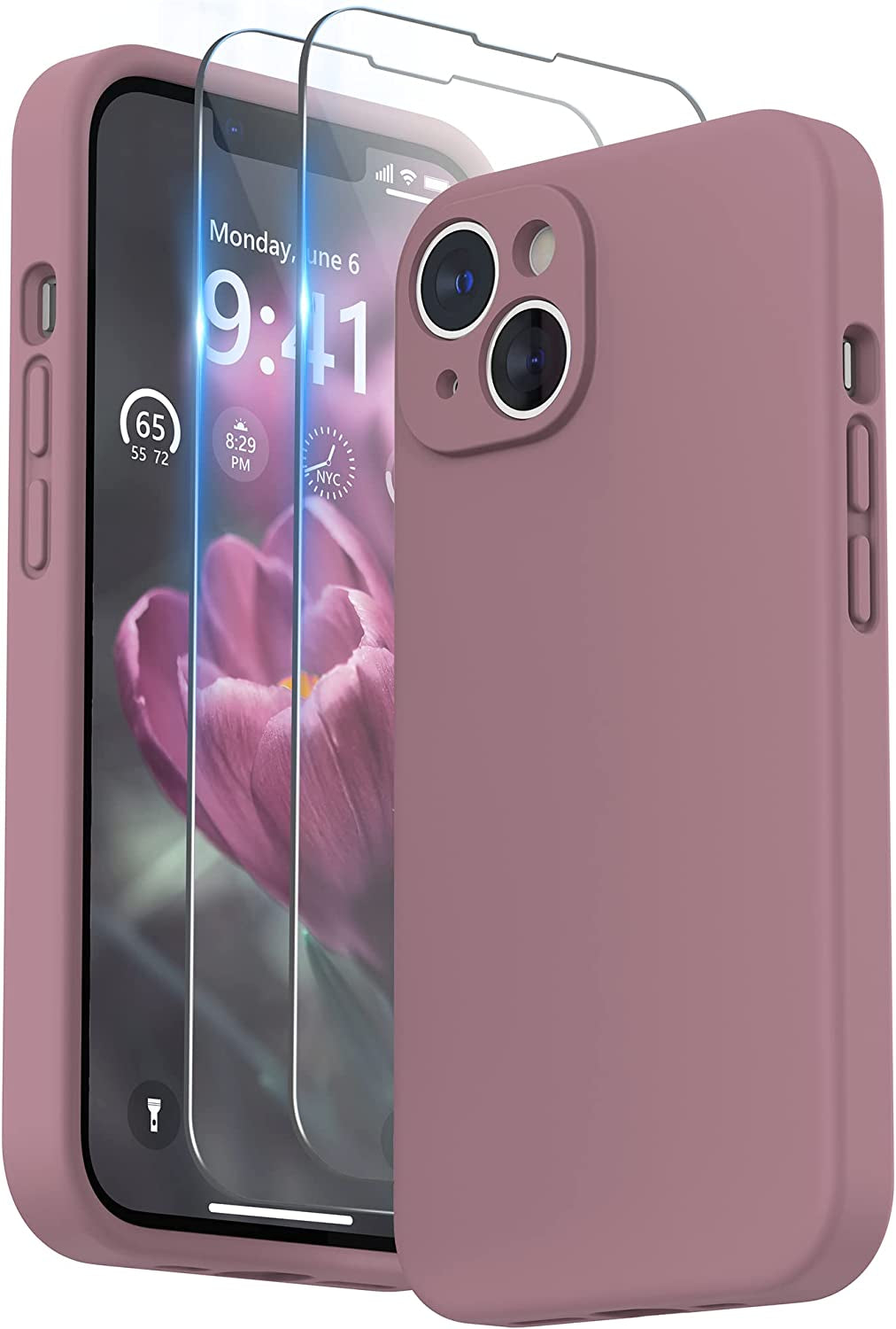 SURPHY Compatible with Iphone 14 Case with Screen Protector (Camera Protection + Soft Microfiber Lining) Liquid Silicone Phone Case 6.1 Inch 2022, Blue Jay  SURPHY Lilac Purple  