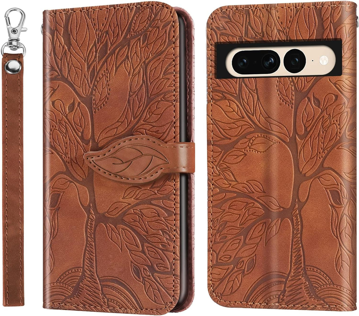 Varohix Google Pixel 6 Wallet Case with Card Holder/Slot,Pu Leather Folio Flip Shell [Kickstand][Magnetic Closure][Wrist Strap] Shockproof Cover Fit Google Pixel 6(6.4''),Brown  Varohix Brown Google Pixel 7 Pro(6.7 Inch) 