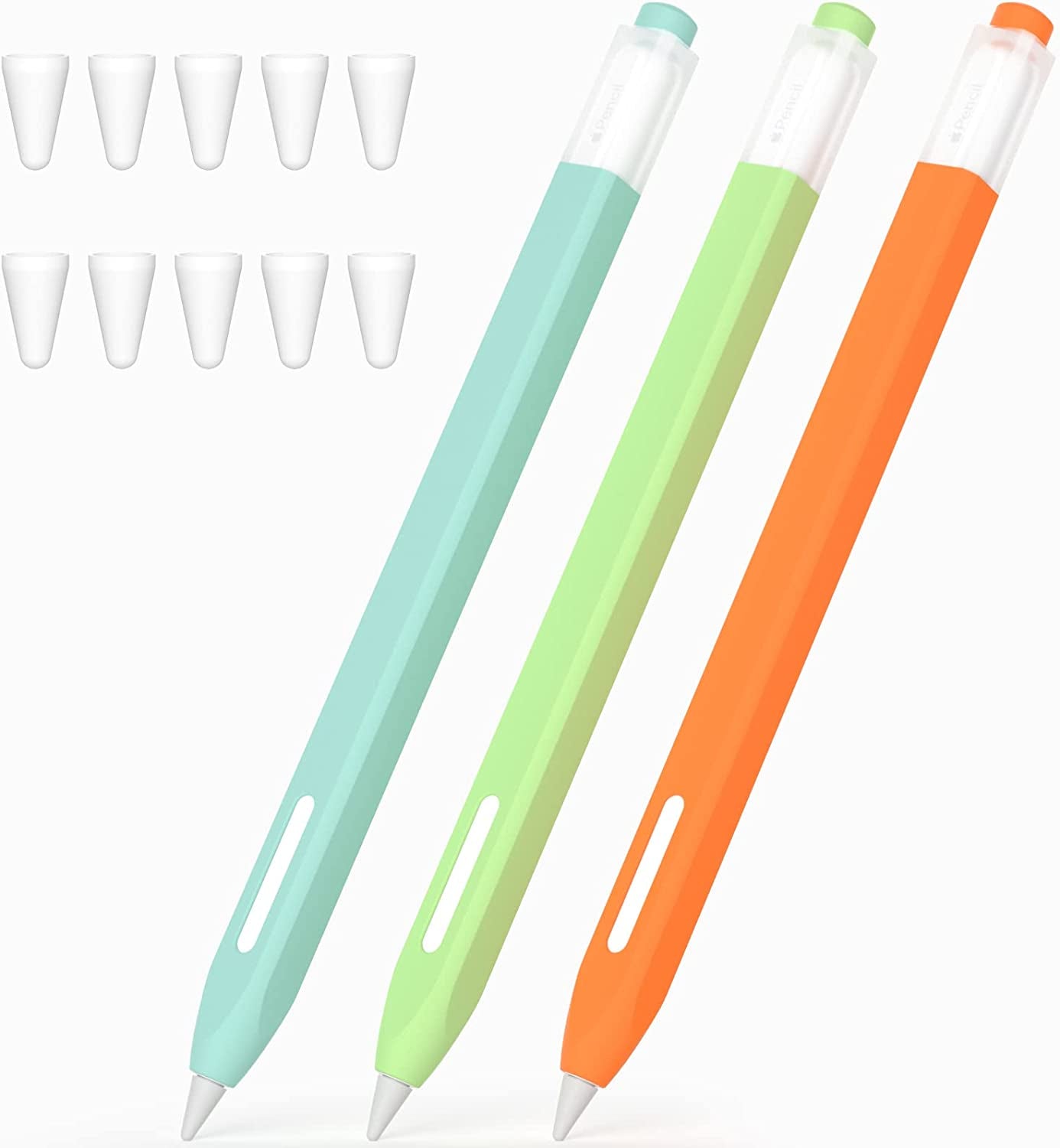 JOOSKO [3 Pack] Pencil Case for Apple Pencil 2Nd Generation Case, Classic Design, Durable Silicone Case, [With 10 Silicone Tip Cover], for Apple Pencil 2Nd Generation. (Purple, Light Blue, Pink)  JOOSKO Light Blue, Orange, Matcha  