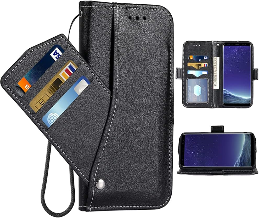Asuwish Compatible with LG V35 Thinq V30 plus Wallet Case Wrist Strap Lanyard Leather Flip Cover Card Holder Stand Cell Accessories Phone Cases for LGV30 LGV35 LG30 LG35 V30 35 V30+ V30S H931 Blue  Asuwish Black  