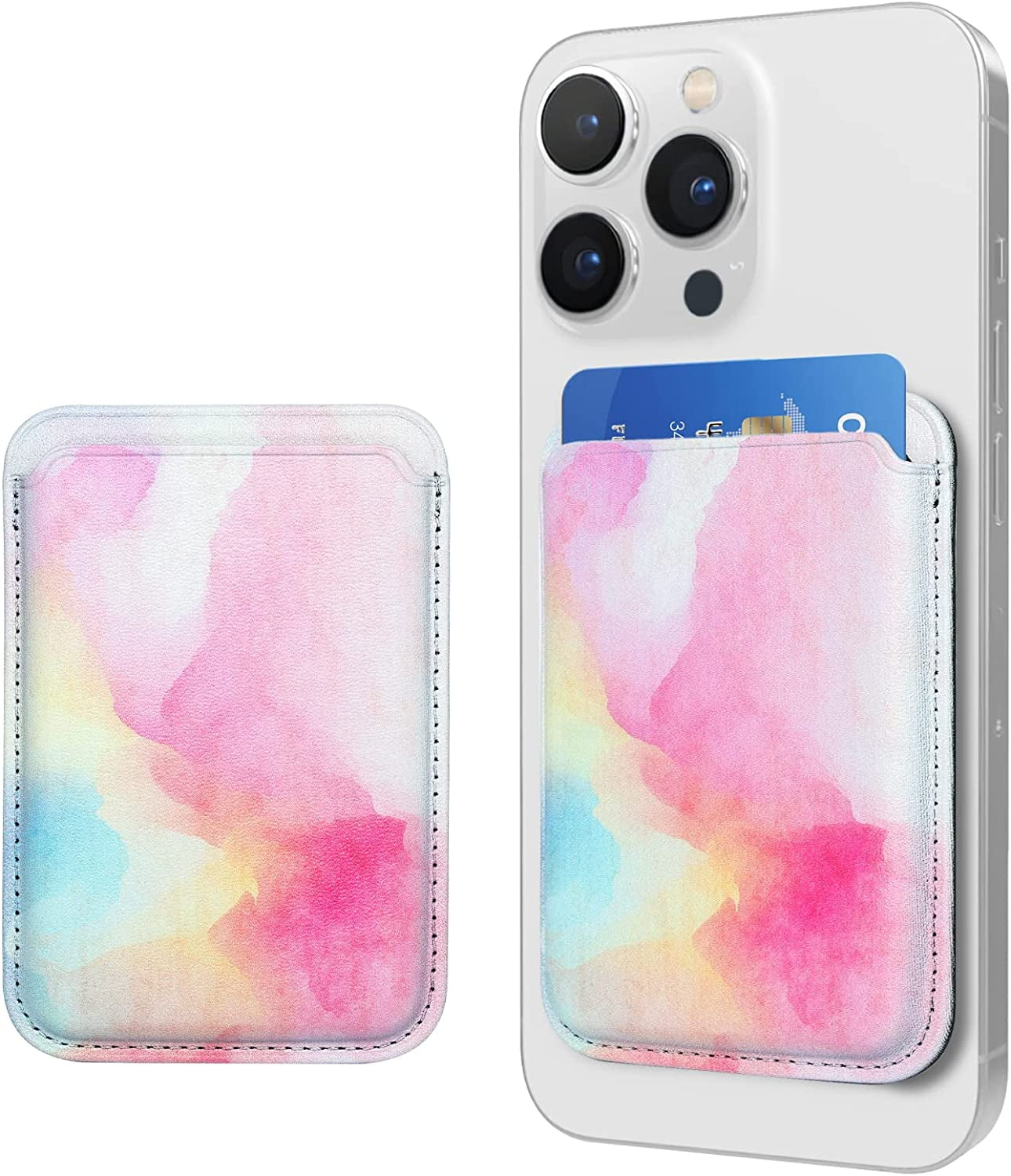 KECC Magsafe Wallet Compatible with Apple Iphone 13 12 Pro Max | Ultra Strong Magnetic Wallet Card Holder Pouch | Italian Leather, Slim, Lightweight (Rainbow Mist)  KECC   