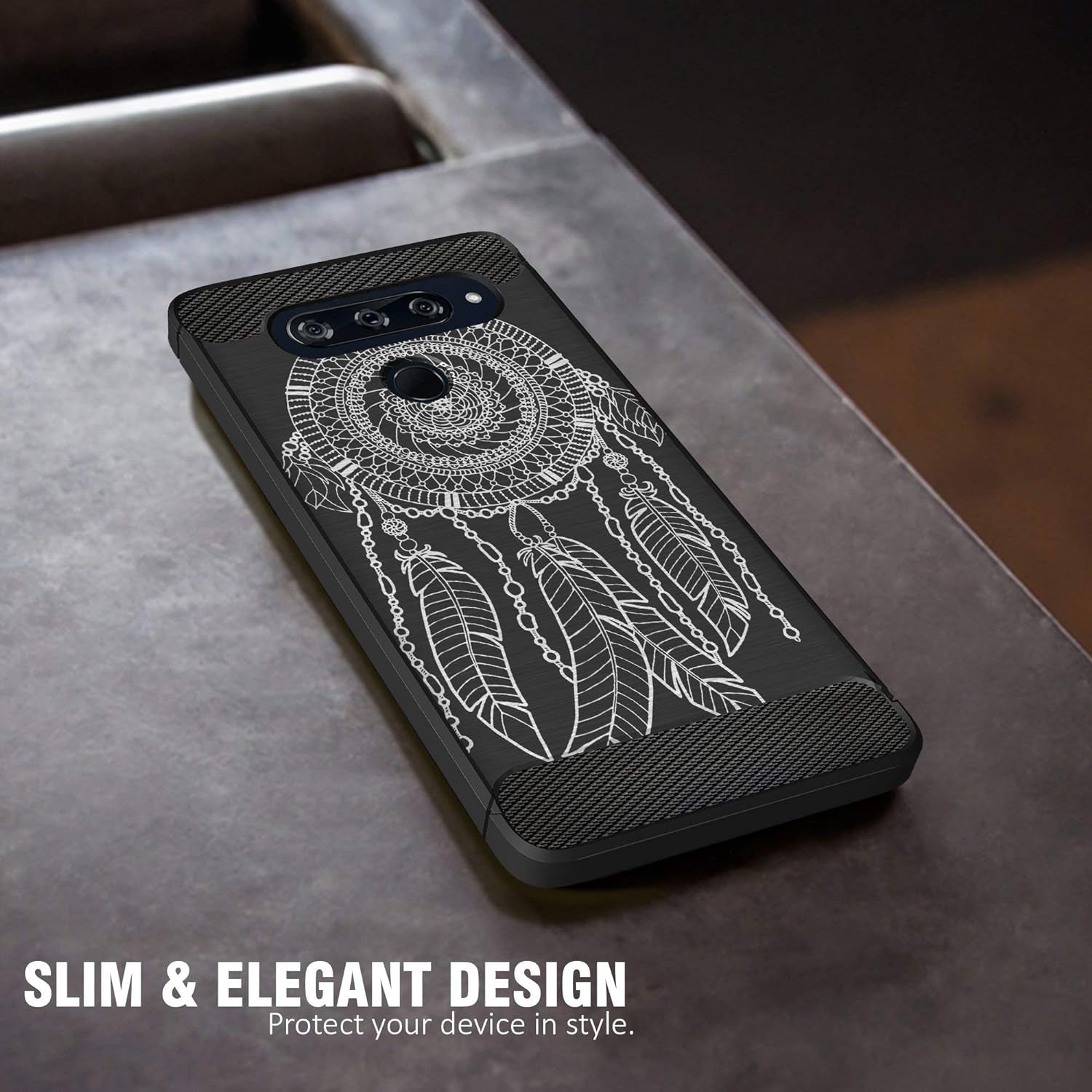 Casesondeck Case Compatible with [LG V40 Thinq] Tribal Floral Matte TPU Flexible Carbon Fiber Textured (Dreamcatcher)  CasesonDeck   