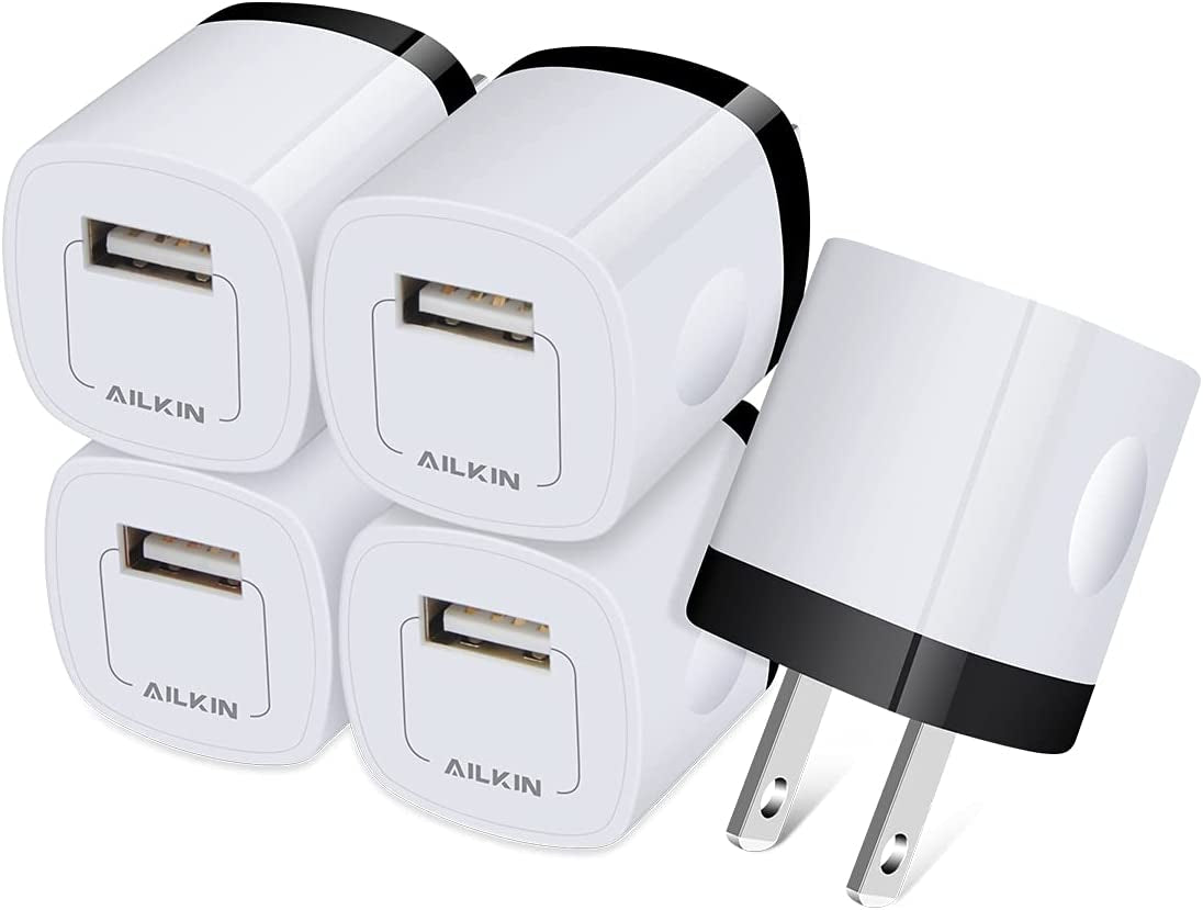 USB Wall Charger Plug, Fast Charging Block, AILKIN 5Pack 1A 1-Port Power Adapter Charging Cube Bricks Box for Iphone 14 13 12 Mini Pro Max/11/Xr/Xs/X/8/7, Ipad Pro/Air, Cell Phone USB a Plug Cargador  Shenzhen Putuo Technology Co.,Ltd White  