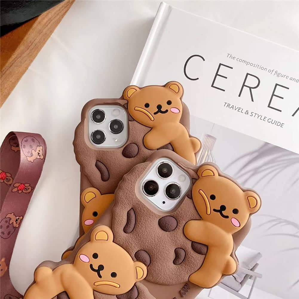 Yatchen for Iphone 13 Case Cookie Bear Kawaii Phone Cases,Cute Iphone 13 Case with Strap Lanyard Keychain 3D Cartoon Bear Soft Silicone Protective Case Funny for Iphone 13 Women Girls  Yatchen   