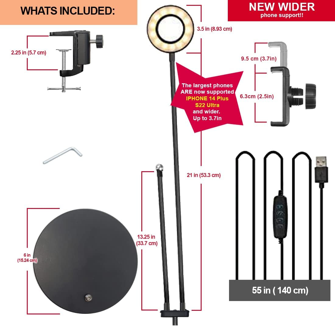 Aggels 3.5" LED Ring Light with Stand, Phone Holder, C-Clamp. Selfie Halo Light for Photography/Makeup/Streaming/Tiktok, Gooseneck 360° Rotation, 33 LED Levels, Compatible Ios & Android  AGG   