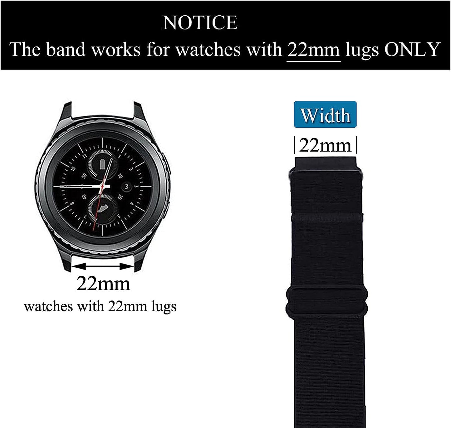 22Mm Elastic Wristband/Armband Strap for Compatible with Garmin Venu 2, Fossil Gen 6 44Mm, Samsung Galaxy Watch 3 45Mm, Garmin Vivoactive 4 45Mm Smartwatch (Black, Medium)  Grestun   