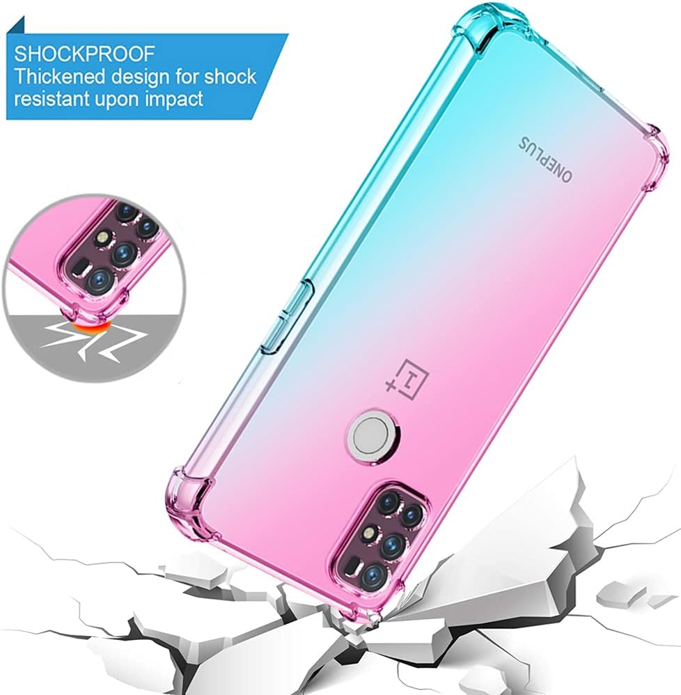 Ueokeird for Oneplus Nord N10 5G [Not Fit for Oneplus Nord N100] Clear Cute Gradient Phone Case Slim anti Scratch Flexible TPU Cover Shockproof Protective Case for Oneplus Nord N10 5G (Pink/Green)  Ueokeird   