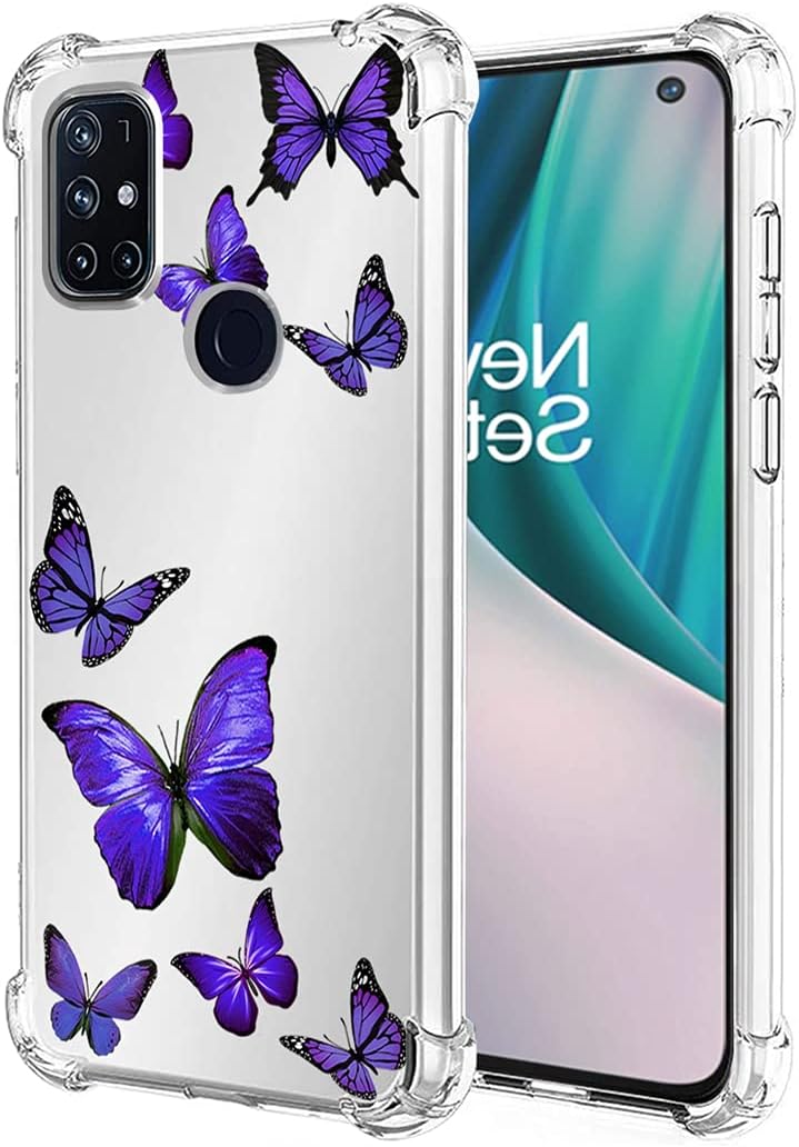 Vavies Case for Oneplus Nord N10 5G, Oneplus N10 5G Case for Girls Women, Slim Shockproof Clear Pattern Soft Flexible TPU Back Phone Protective Cover Cases for Oneplus Nord N10 5G (Purple Butterfly)  Vavies Purple Butterfly  