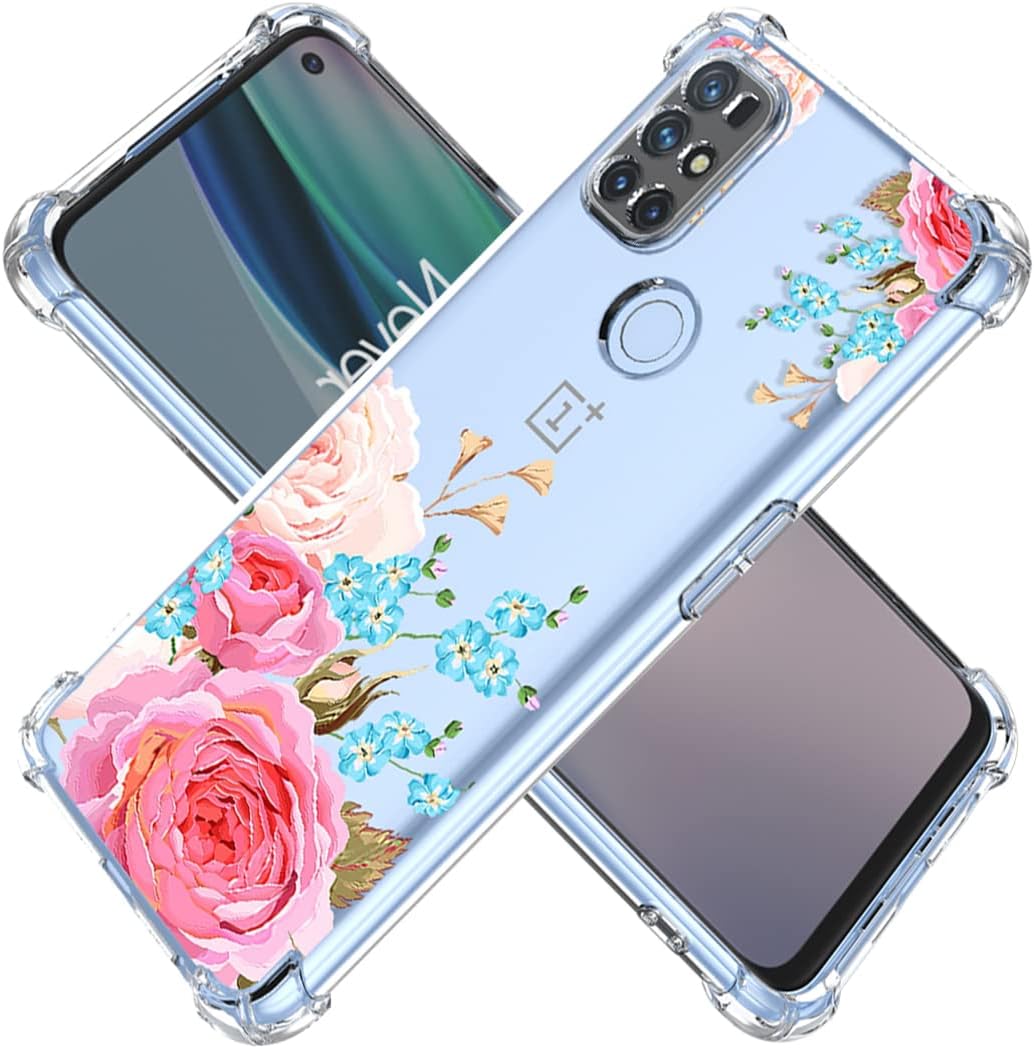 KOARWVC Case for Oneplus Nord N10 5G Case,Oneplus N10 5G BE2029 Case, Crystal Clear Case Gradient Slim anti Scratch TPU Shockproof Protective Phone Cases Cover for Oneplus Nord N10 5G (Pink/Purple)  KOARWVC Roseflower  