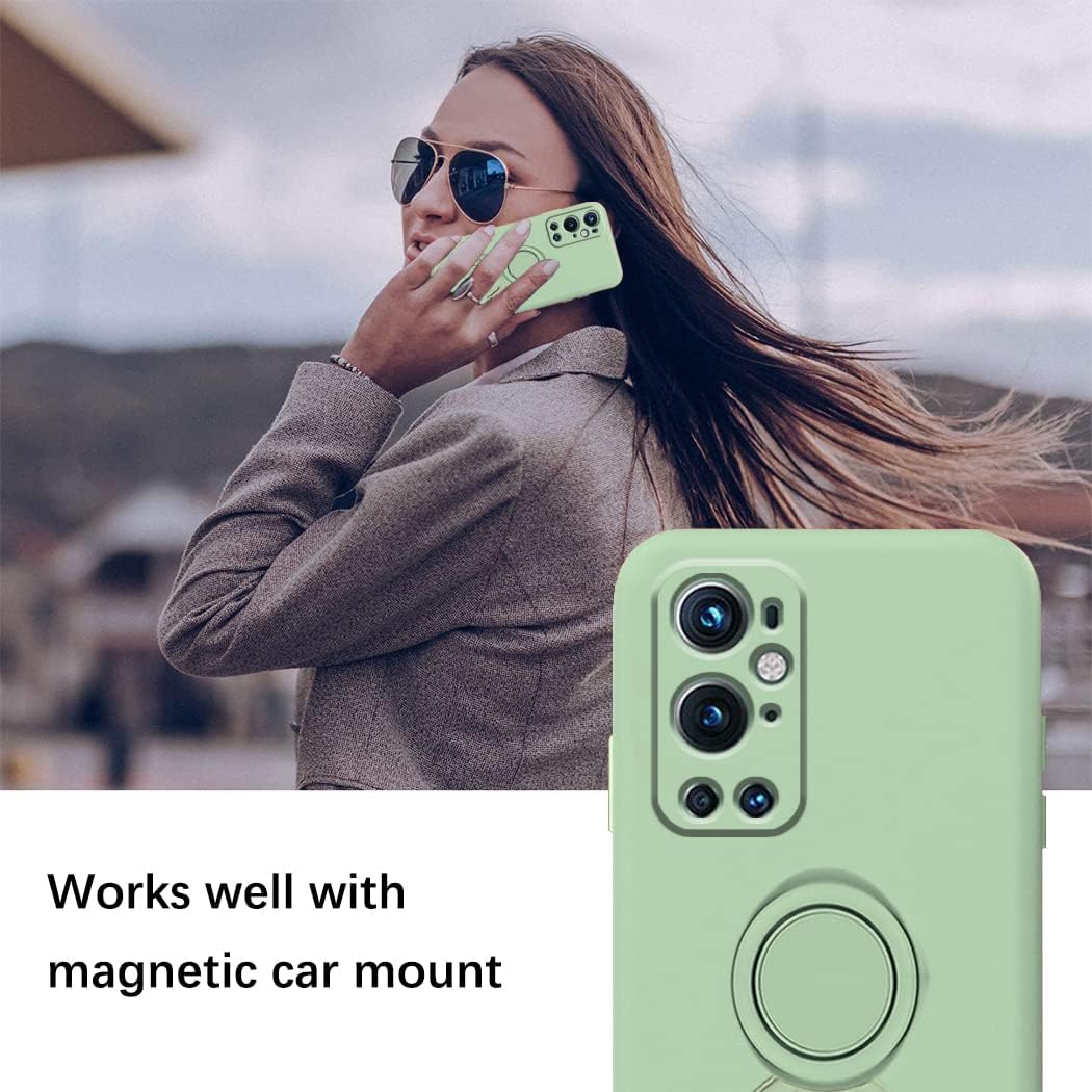 Compatible with Oneplus 9 Pro Case with Creative Astronaut Pattern Holder Green, Oneplus 9 Pro Phone Case with Ring Kickstand Silicone Shockproof Soft TPU Protective Slim Cover (Green)  Wousunly   