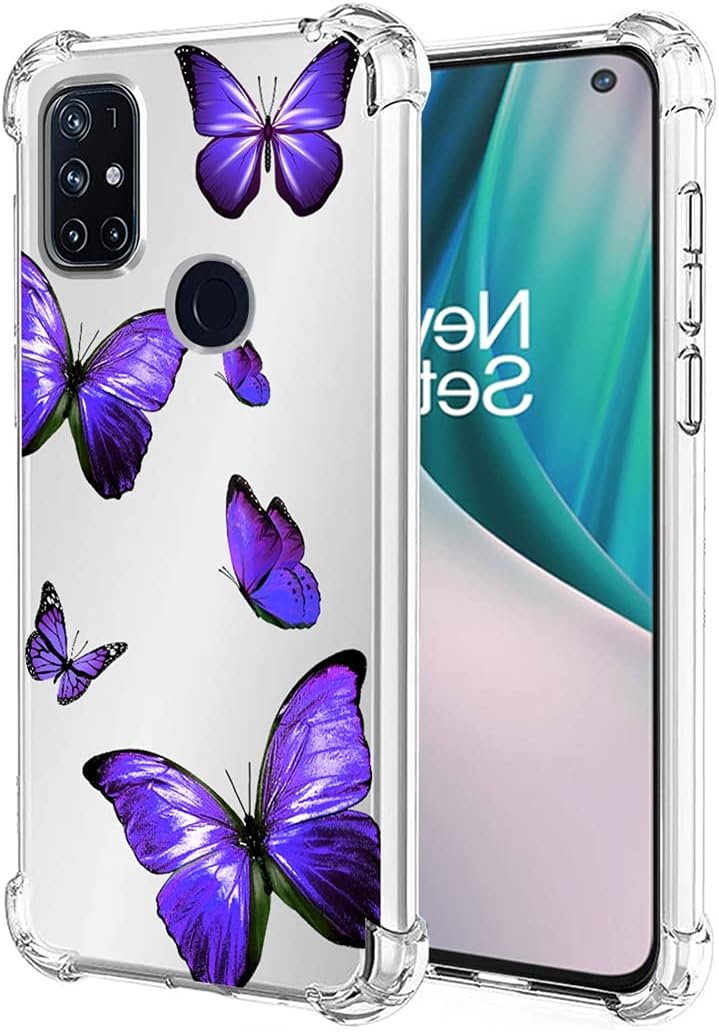 Bohefo Clear Case Compatible with Oneplus Nord N10 5G, Oneplus N10 Case for Girls Women, Cute Crystal TPU Bumper Shockproof Protective Phone Case Cover for Oneplus Nord N10 5G (Black)  Bohefo Purple Butterfly  