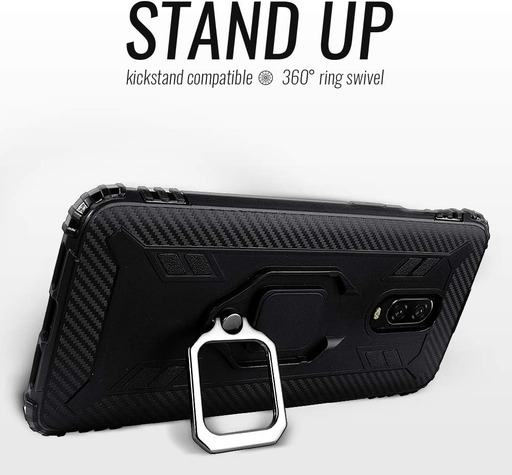 Shields up Oneplus 7 Case,Oneplus 6T Case | 10Ft. Drop Tested | Carbon Case | Ultra Slim | Lightweight | Scratch Resistant | Shockproof Rugged Protective Cover with Kickstand for Oneplus 7 -Black  Shields Up inc   