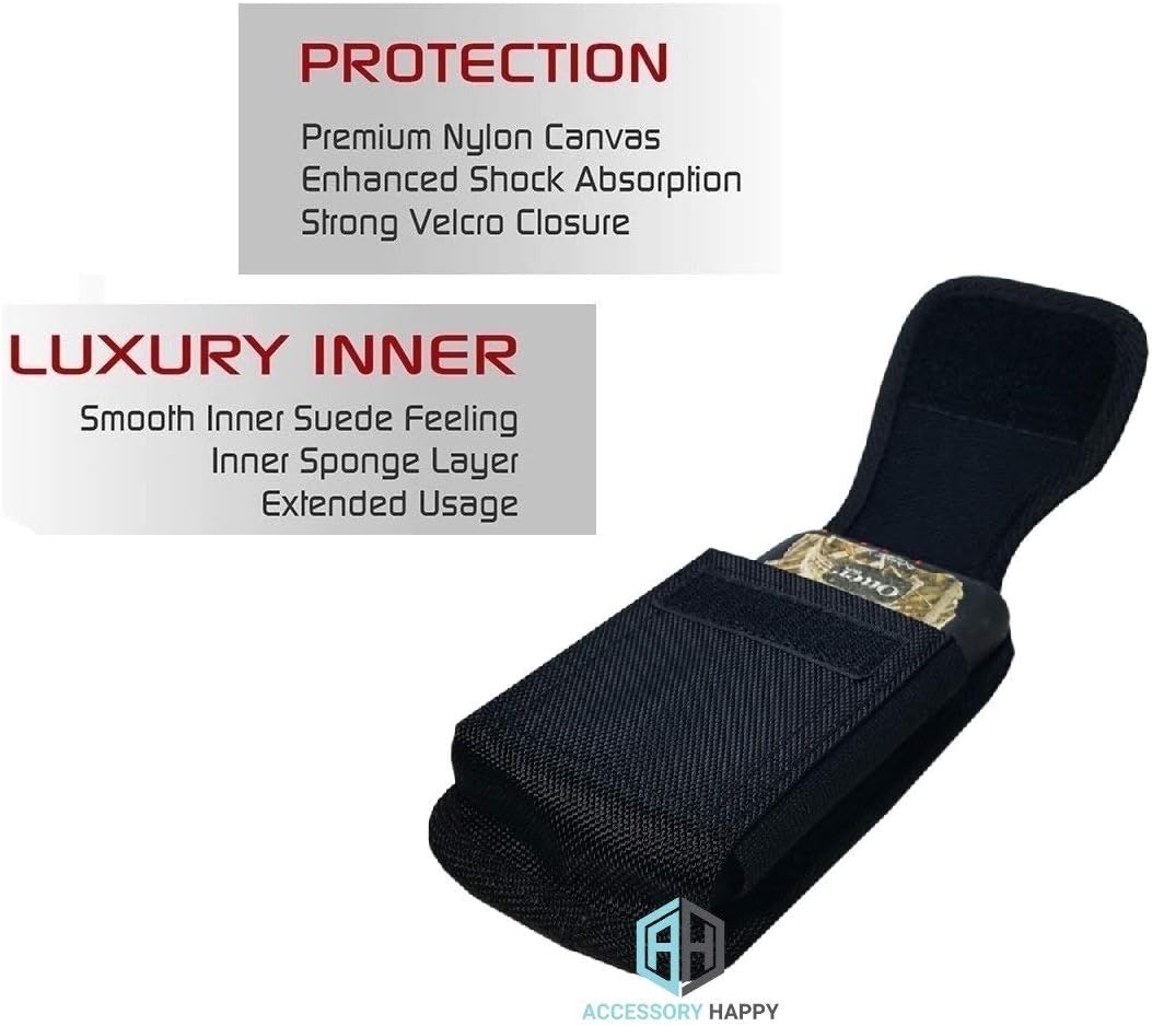 AH Military Grade Cell Phone Pouch Clip Holster Holder W/ Belt Loop for Iphone 8 plus 11 12 13 Pro Max, S20 plus Nylon Canvas Construction Cell Phone Holsters Fits Cell Phone W/ Otterbox (Large)  AccessoryHappy   