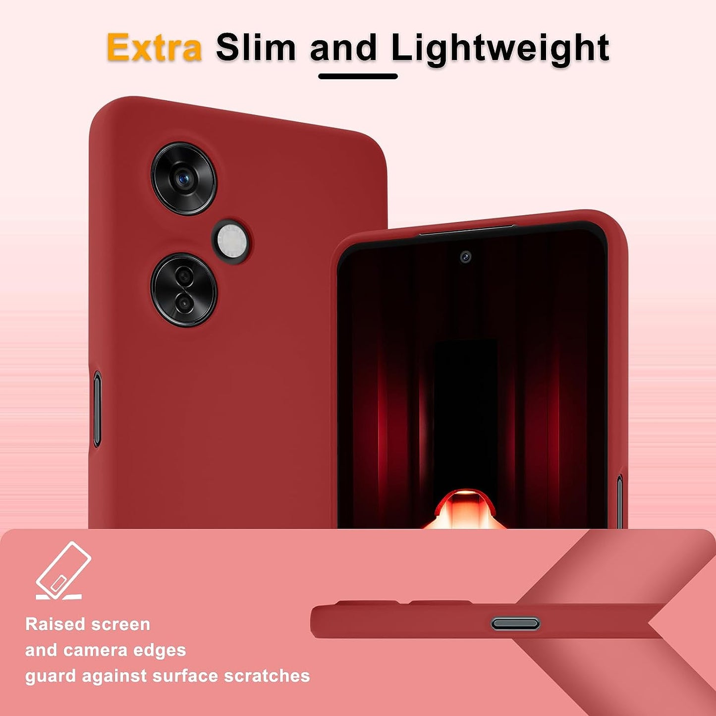 YENAPOON for Oneplus Nord N30 5G Case and 2 Pack Tempered Glass Screen Protector, Slim Liquid Silicone Shockproof Protective Case - Red  YENAPOON   