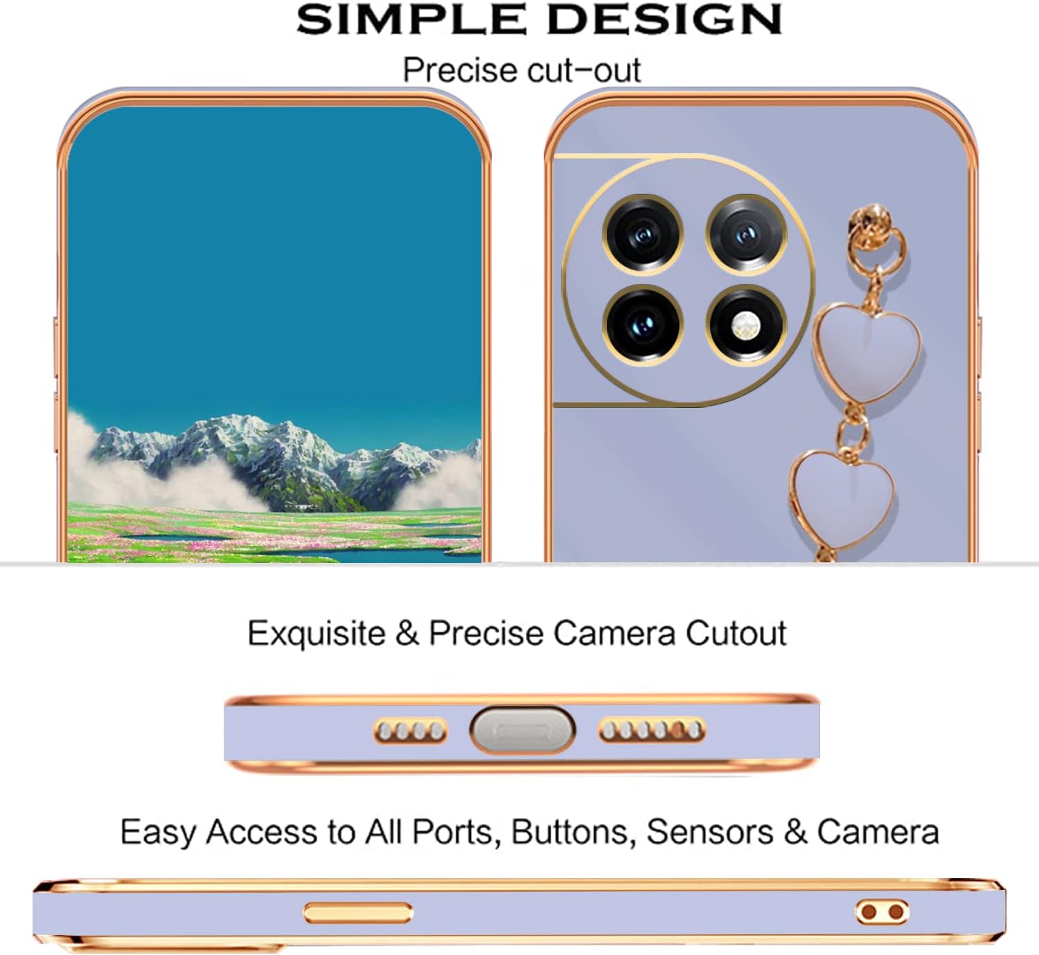 Jancyu Compatible with Oneplus 11 Case Silicone,Shockproof Phone Case for Oneplus11 with Strap Love Slim Protective Accessories Cute Cover for Women Girls (Smoke Purple)  Jancyu   