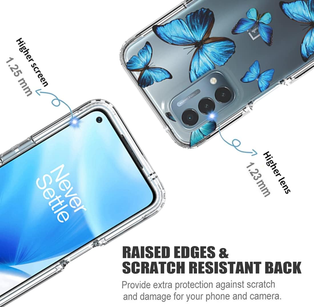 Ueokeird Case for Oneplus Nord N200 5G Case, DE2117 Case with Tempered-Glass Screen Protector, Clear Butterfly Pattern Full Body Protective Phone Cover Cases for Oneplus Nord N200 5G (Blue Butterfly)  Ueokeird   