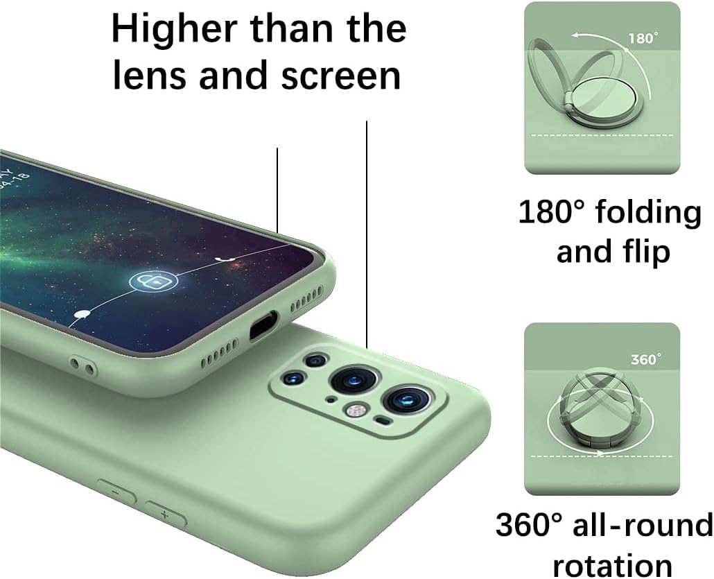 Compatible with Oneplus 9 Pro Case with Creative Astronaut Pattern Holder Green, Oneplus 9 Pro Phone Case with Ring Kickstand Silicone Shockproof Soft TPU Protective Slim Cover (Green)  Wousunly   