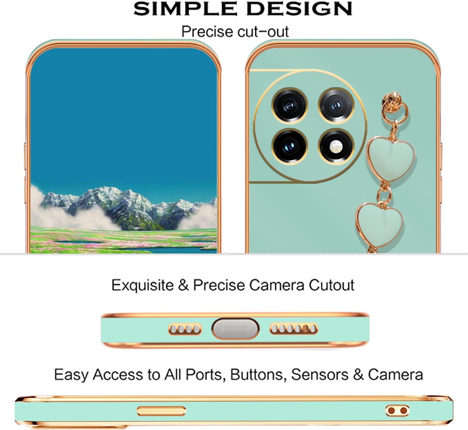 Jancyu Compatible with Oneplus 11 Case Silicone,Shockproof Phone Case for Oneplus11 with Strap Love Slim Protective Accessories Cute Cover for Women Girls (Green)  Jancyu   