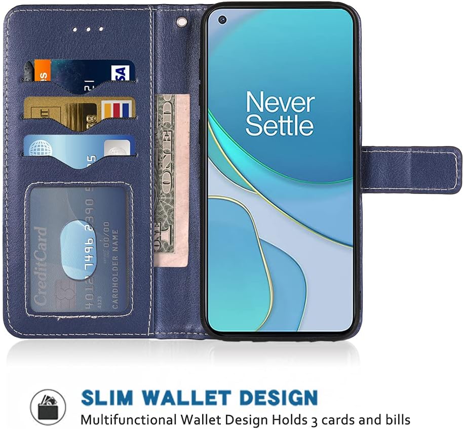 FDCWTSH Compatible with Oneplus 8T Oneplus8T plus 5G Wallet Case Wrist Strap Lanyard Flip Cover Card Holder Cell Phone Cases for One Plus8T on 1 plus 8Tplus 1Plus 8T+ One+ 1+ 1+8T Pro G5 Blue  FDCWTSH   
