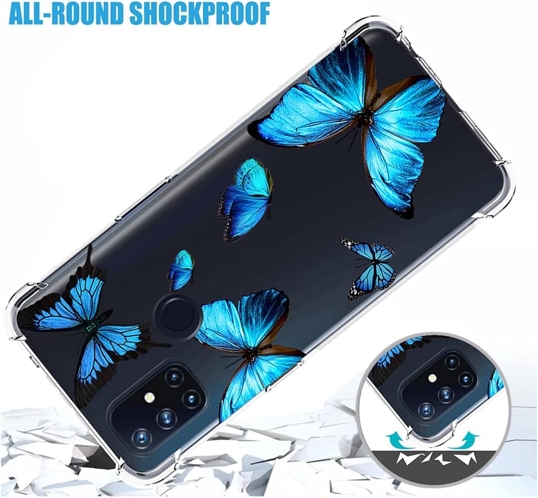Bohefo Clear Case Compatible with Oneplus Nord N10 5G, Oneplus N10 5G Case for Girls Women, Cute Soft TPU Shockproof Protective Phone Case Cover for Oneplus Nord N10 5G (Blue Butterfly)  Bohefo   