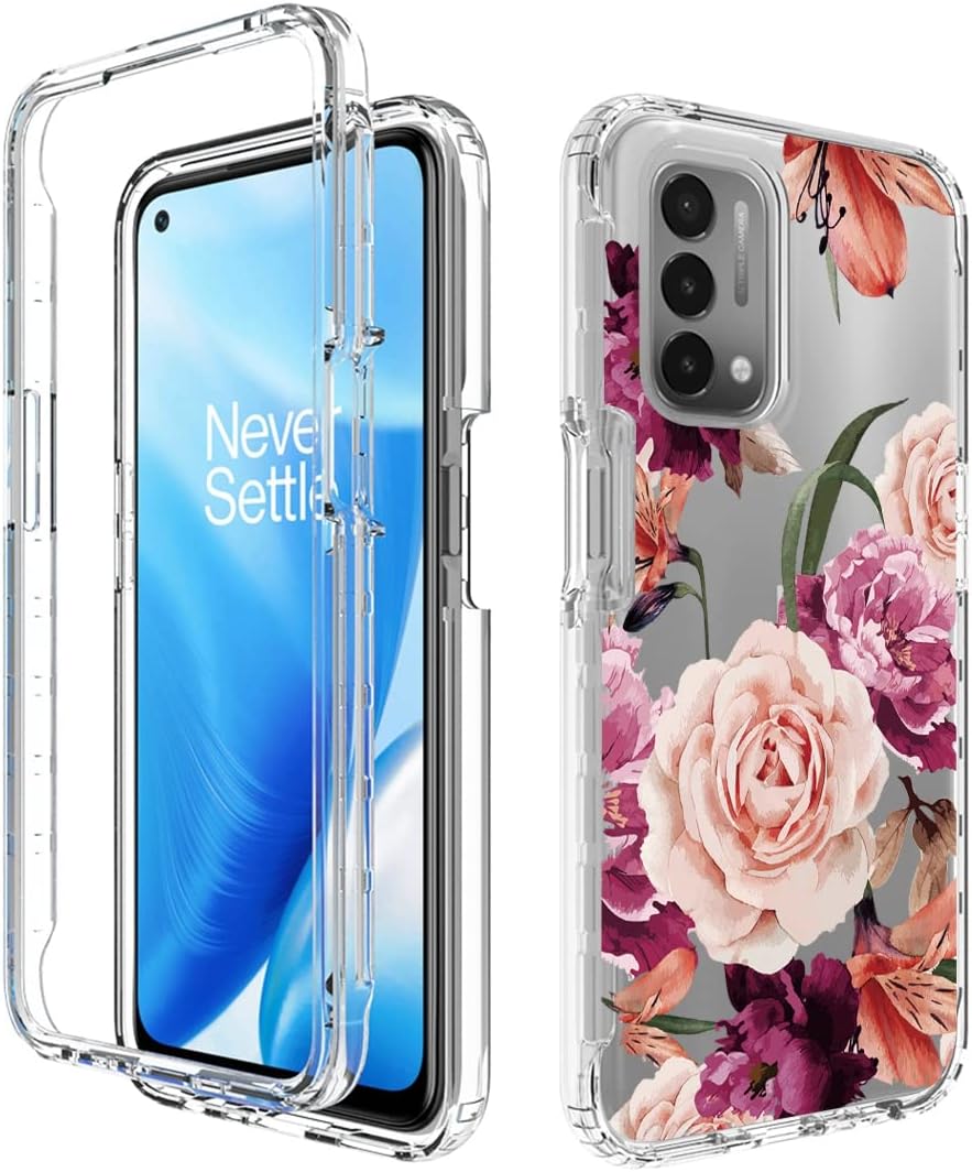 Ueokeird Case for Oneplus Nord N200 5G Case, DE2117 Case with Tempered-Glass Screen Protector, Cute Clear Floral Pattern Full Body Protective Phone Cover Cases for Oneplus Nord N200 5G (Purple Flower)  Ueokeird   