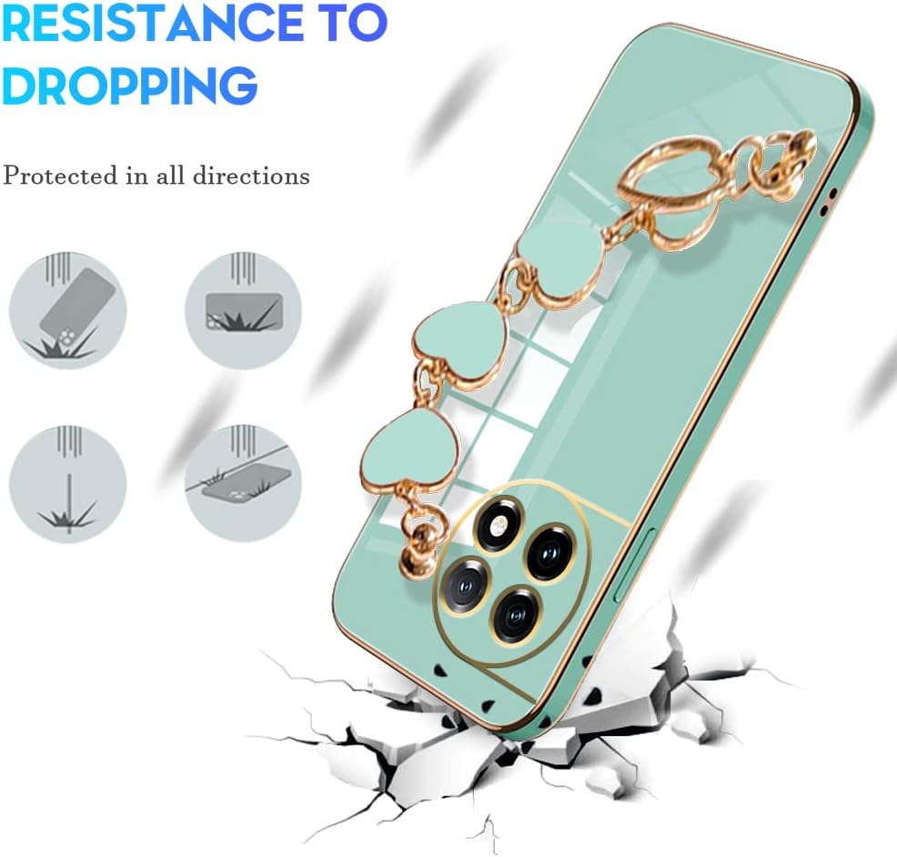 Jancyu Compatible with Oneplus 11 Case Silicone,Shockproof Phone Case for Oneplus11 with Strap Love Slim Protective Accessories Cute Cover for Women Girls (Green)  Jancyu   