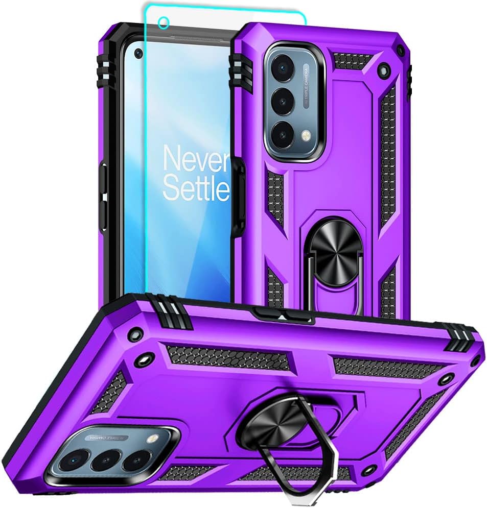 Aozuoton Oneplus Nord N200 5G Case: Military Grade 16Ft Drop Tested, Ring Shockproof Protective Cover with HD Screen Protector, Blue  Yanmen Oneplus Nord N200 5G Case Purple  