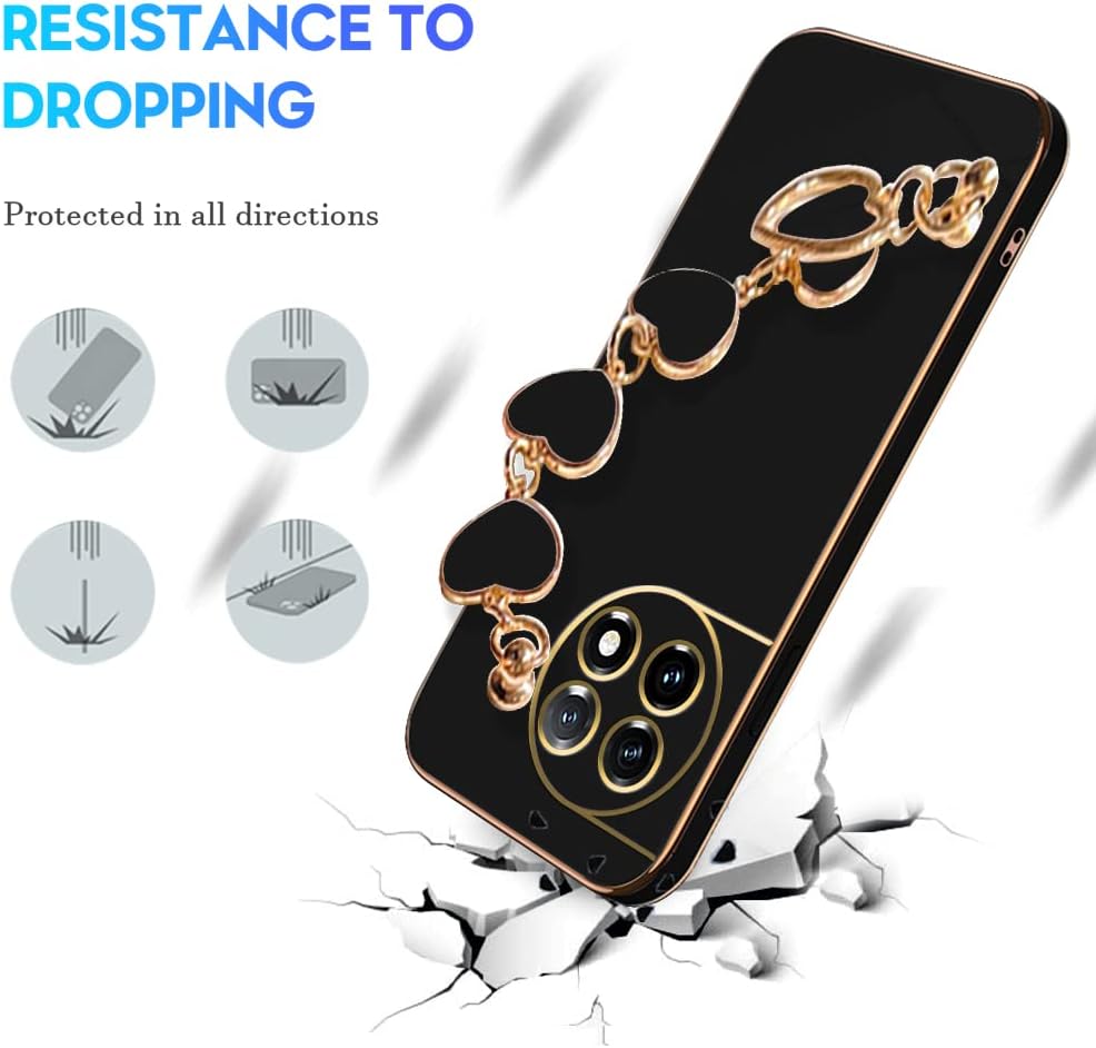 Jancyu Compatible with Oneplus 11 Case Silicone,Shockproof Phone Case for Oneplus11 with Strap Love Slim Protective Accessories Cute Cover for Women Girls (Black)  Jancyu   