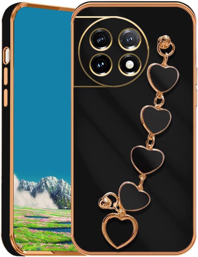 Jancyu Compatible with Oneplus 11 Case Silicone,Shockproof Phone Case for Oneplus11 with Strap Love Slim Protective Accessories Cute Cover for Women Girls (Rosa)  Jancyu Black  