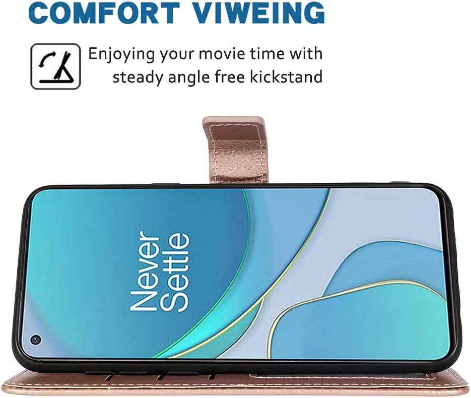 FDCWTSH Compatible with Oneplus 8T Oneplus8T plus 5G Wallet Case Wrist Strap Lanyard Flip Cover Card Holder Cell Phone Cases for One Plus8T on 1 plus 8Tplus 1Plus 8T+ One+ 1+ 1+8T Pro G5 Rose Gold  FDCWTSH   