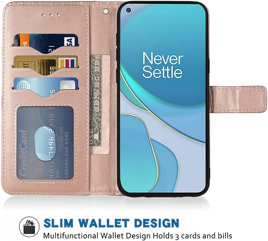 FDCWTSH Compatible with Oneplus 8T Oneplus8T plus 5G Wallet Case Wrist Strap Lanyard Flip Cover Card Holder Cell Phone Cases for One Plus8T on 1 plus 8Tplus 1Plus 8T+ One+ 1+ 1+8T Pro G5 Rose Gold  FDCWTSH   