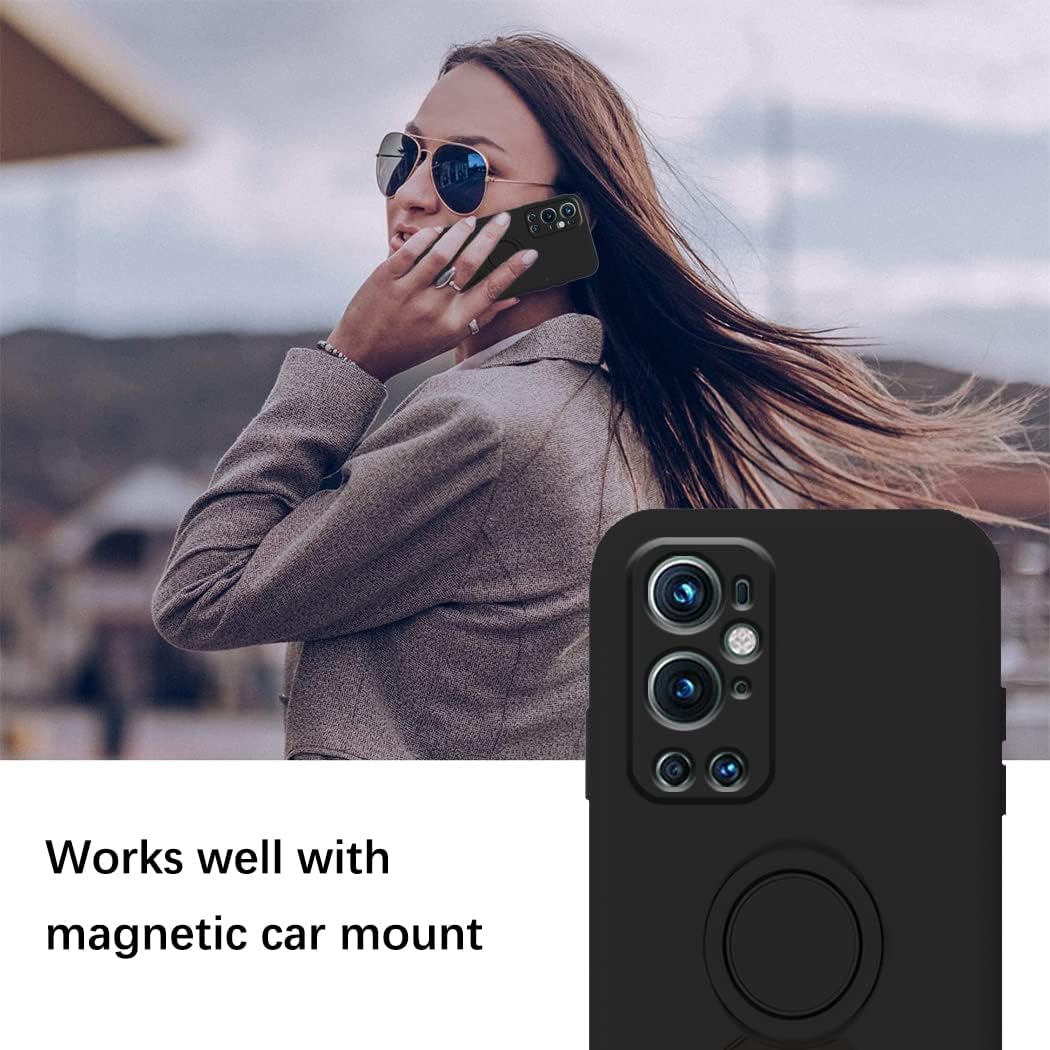 Compatible with Oneplus 9 Pro Case with Creative Astronaut Pattern Holder Green, Oneplus 9 Pro Phone Case with Ring Kickstand Silicone Shockproof Soft TPU Protective Slim Cover (Black)  Wousunly   