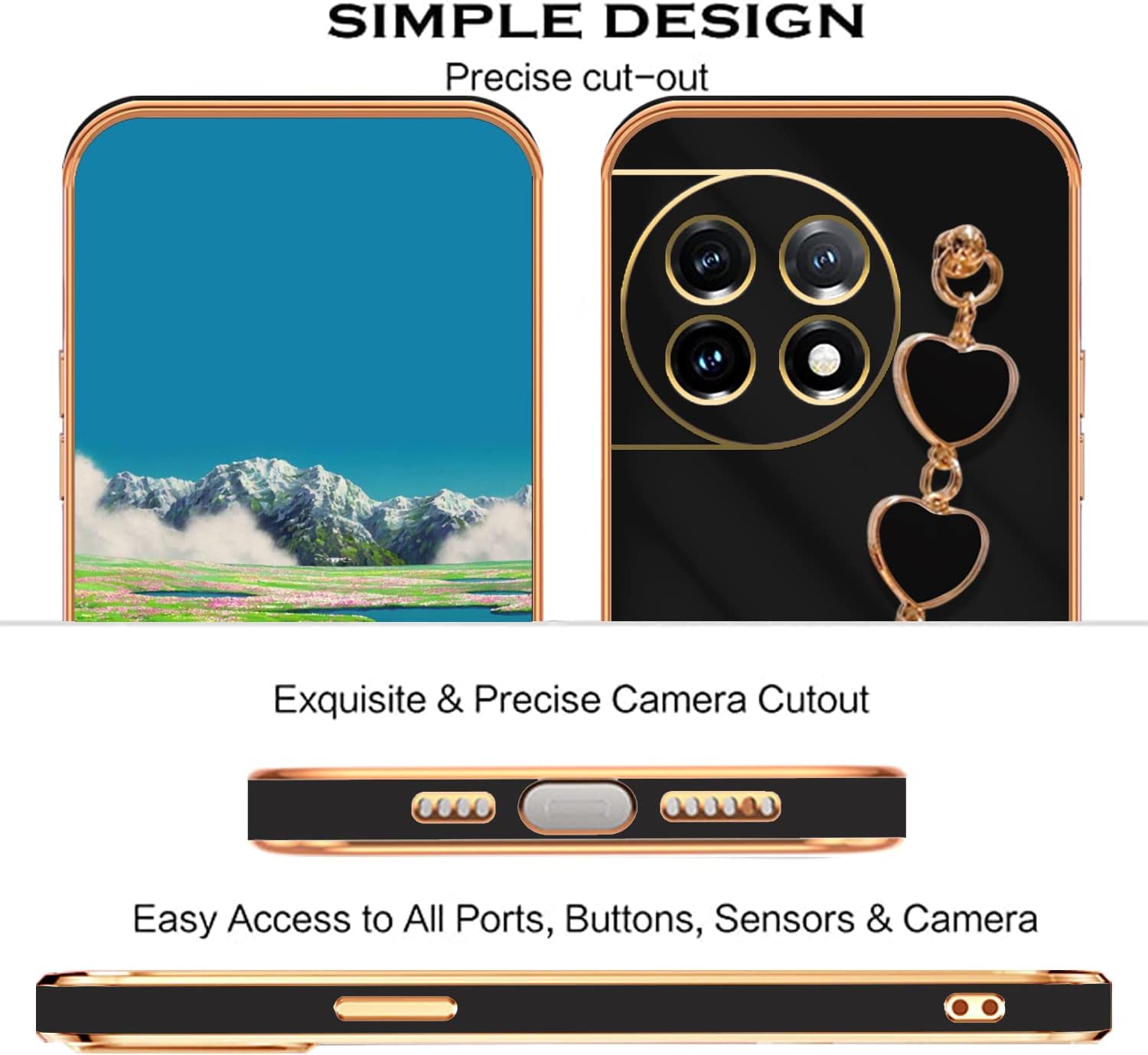 Jancyu Compatible with Oneplus 11 Case Silicone,Shockproof Phone Case for Oneplus11 with Strap Love Slim Protective Accessories Cute Cover for Women Girls (Black)  Jancyu   