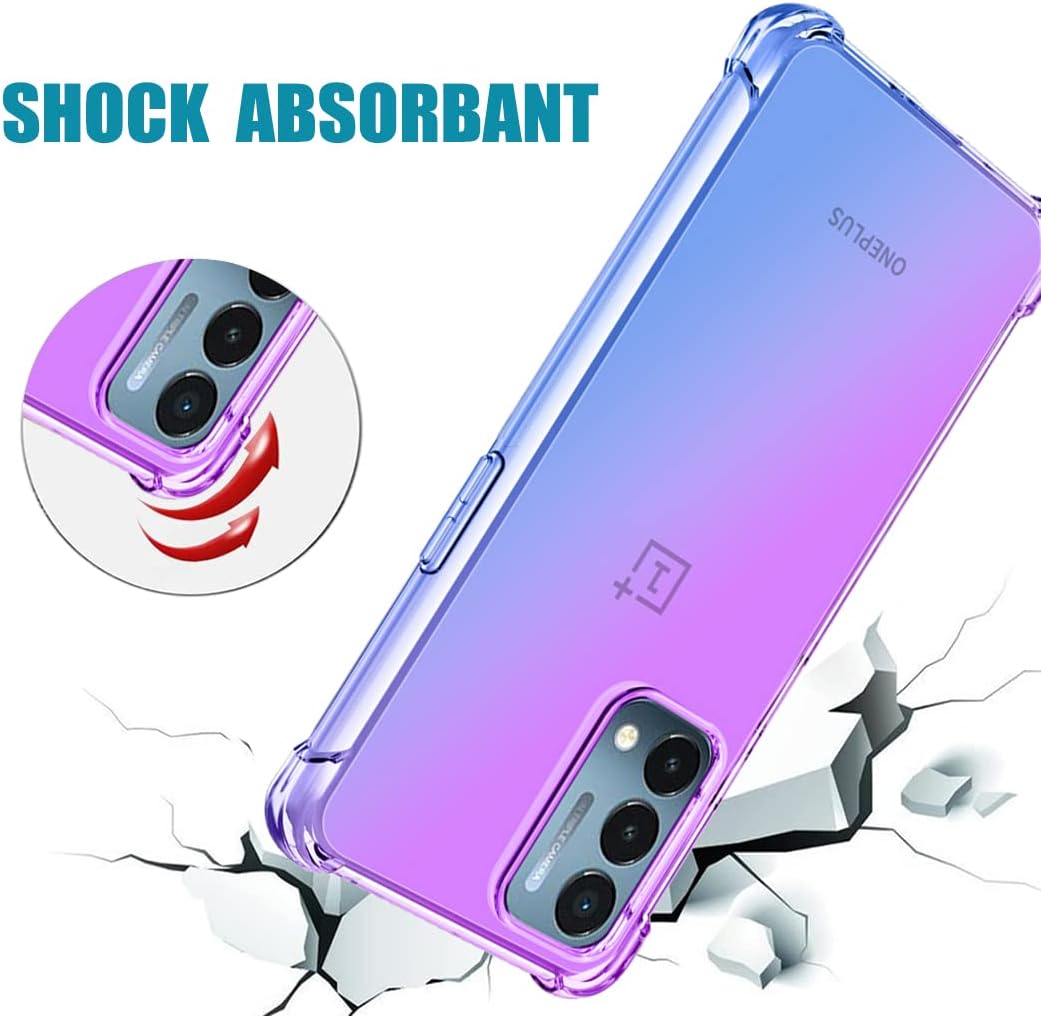 Vokuha for Oneplus Nord N200 5G Case with Tempered Glass Screen Protector, Cute Clear Gradient Slim Shockproof TPU Back Phone Protective Cover for Oneplus Nord N200 5G (Purple/Blue)  Vokuha   