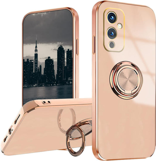 Jancyu Compatible with Oneplus 9 Case, Phone Case for One plus 9 Cute Silicone Protective Fundas with 360 Degrees Magnetic Life Holder Bracket Mobile Caver (Pink)  Jancyu Pink  