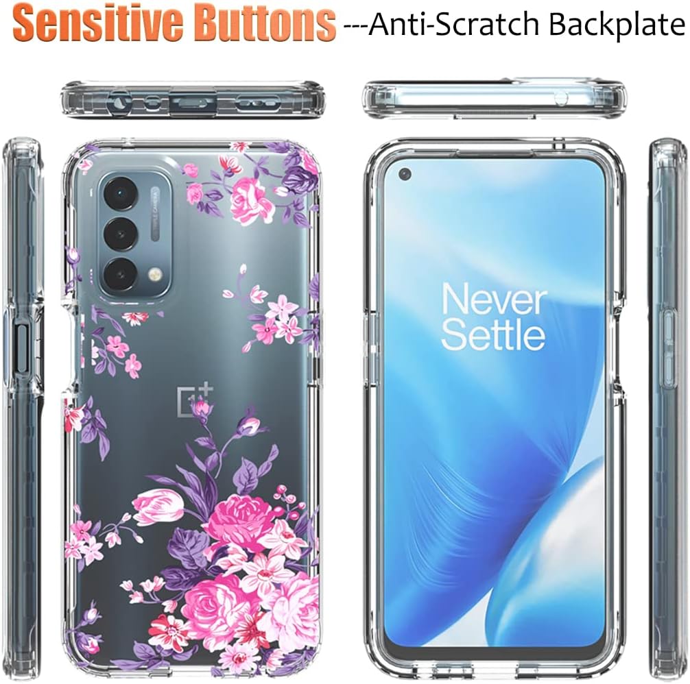 Yerebel Case for Oneplus Nord N200 5G Case, Oneplus N200 DE2117 with Tempered Glass Screen Protector, Floral Design Shockproof Bumper Full Body Protective Phone Cover for Oneplus Nord N200 5G (Rose)  Yerebel   